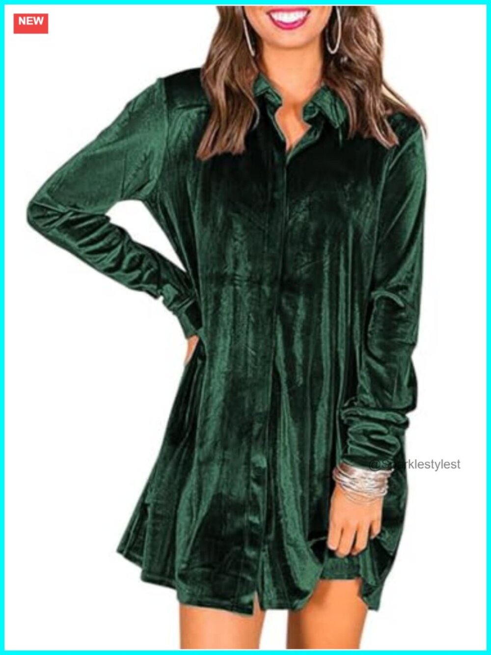 Velvet Button Down Shirt Dress Long Sleeve A-Line Mini Dress